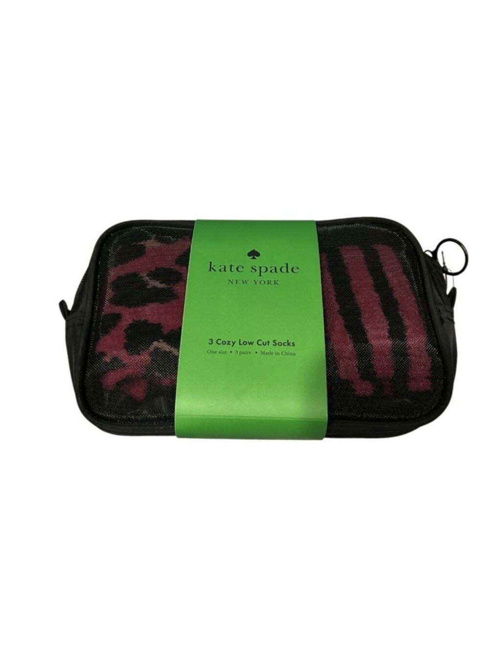 Kate Spade Ladies Cozy Low Cut Socks OSFM Black Dark Pink Set of 3 with Mesh Bag